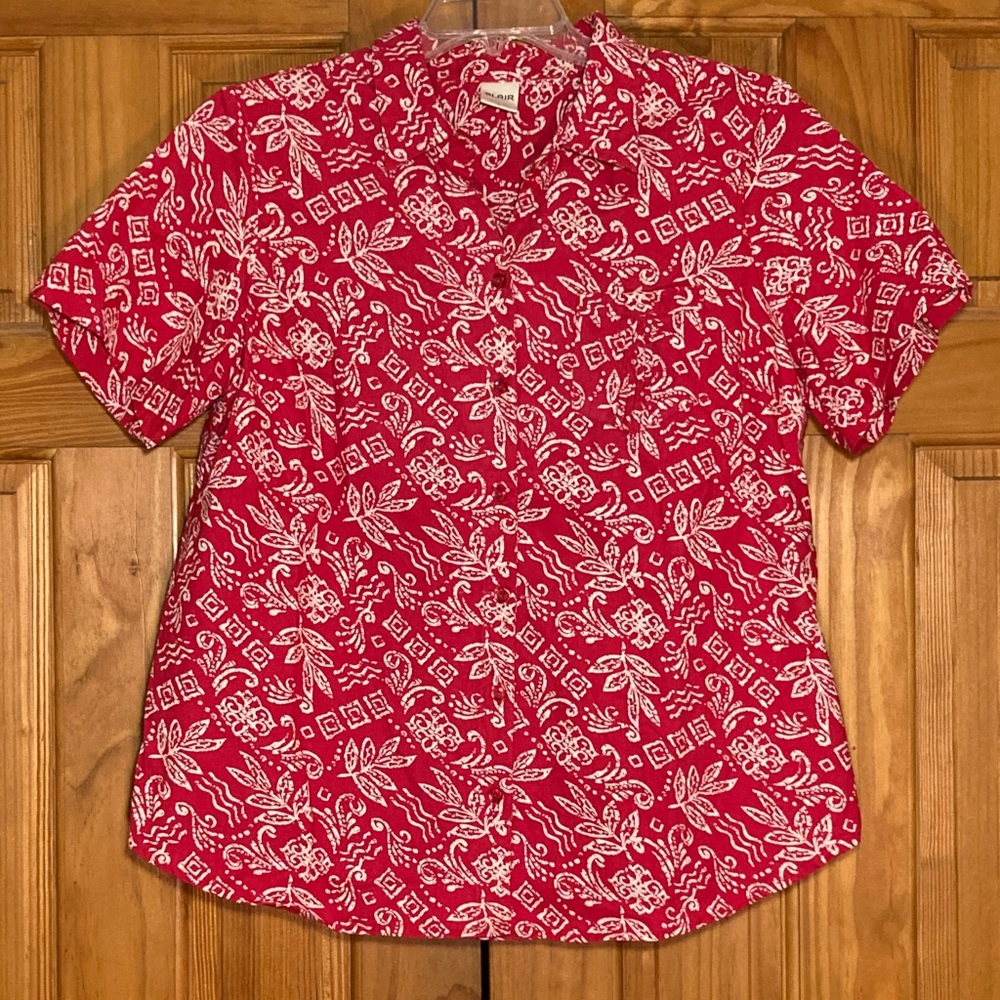 NWOT Blair Top Short Sleeve Blouse Red White Size L Large